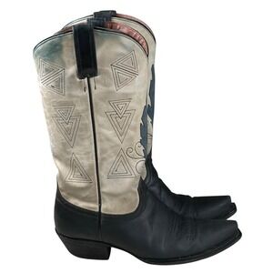 EIGHT SECOND ANGEL AZTEC‎ FEATHER Cowboy Boots Women's Sz 8 Cream/Gray / Black